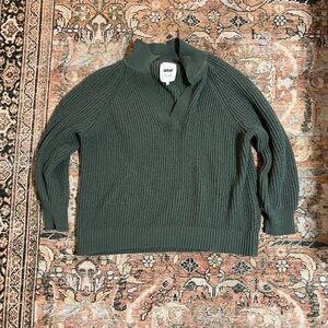 Aerie Chenille Long Sleeve Collared Top Green (Large)